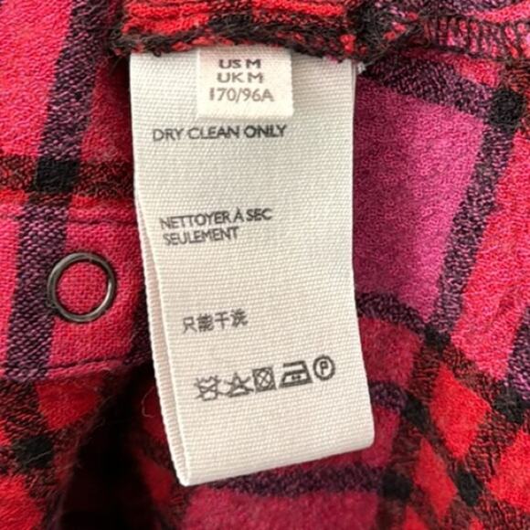 We the Free People Pacific Dawn Plaid Peplum Blouse Size Medium Pink & Red - Picture 11 of 12